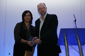 Success: Sonia Arthur, director of award-winning MediaCom, with Steve Barrett, editor of Media Week and a judge at last night's Newspaper Planning Awards