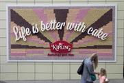 Mr Kipling: the poster created by JWT London from 13,360 individual cakes at Westfield London