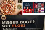 Clockwise from top-left: Papa John's, Arsenal and Floki Inu cryptocurrency ads banned by the ASA