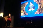 OgilvyOne's Karin Robinson discussing social data at Social Media Week London. Photograph: Laurie Close (‏@Laurieec1)