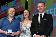 Charlie Clinton (left) and Grace Sobey (centre): accepting their awards at Cannes Lions
