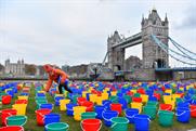 WaterAid uses empty water buckets to raise awareness of child poverty