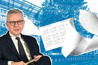 Michael Gove cut out in front of calendars and a building in the background (credit Getty Images)
