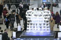 X-Factor judges carved in ice for St Pancras Xmas celebrations