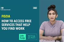 A poster of the DWP's JobHelp campaign featuring a lady with the tagline, We'll help you find it
