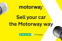A predominantly yellow image with the words 'Motorway. Sell your car the Motorway way' and an overhead shot of two car bonnets