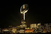 The Vince Lombardi trophy surrounded The Shard in London (YouTube/NFL)