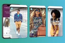 Imitations of mobile phone screens, with people in fashionable clothing posing for the camera.