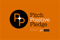The Pitch Positive Pledge logo on an orange background