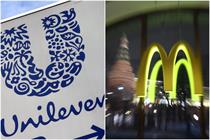 Unilever logo and McDonald's restaurant in Moscow, Russia