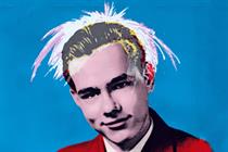 Image of a young Andy Warhol with his trademark later hairstyle overlaid