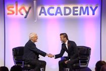 Sky: brand ambassador David Beckham and Sir Michael Parkinson at the Sky Academy launch event