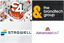 A collage of the logos of advertising groups S4 Capital, The Brandtech Group, Stagwell and AdvancedAdvT