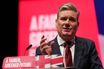 Labour leader Sir Keir Starmer giving his keynote speech at the party conference on Tuesday. Image: Getty