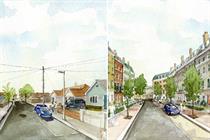 A suburban street before and after a 'street plan' redevelopment. Image: Michael DeMaagd Rodriguez