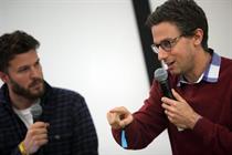 Jonah Peretti (right) was interviewed by Rick Edwards at Mindshare Huddle in London.
