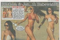 Page 3 replaces topless model with actresses in bikinis.