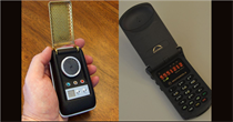 "Star Trek" communicator on left, Motorola flip-phone on right. Game designer Greg Borenstein drew the connection in Hong Kong.