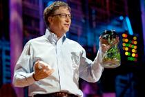 Bill Gates presenting a TED talk before releasing mosquitos into the audience.