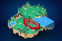 Isometric pixel art of landscape with HSBC Stadium in virtual environment "The Sandbox."