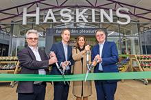 Haskins Snowhill: rebuilt centre was opened in February by Julian Winfield (left) with Jamie, Ally and Warren Haskins - image: Haskins Garden Centres