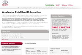 Toyota's recall website