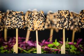 Sesame crusted salmon lollipops with a teriyaki Dip from Tobacco Dock Food