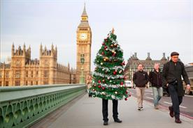 The wearable Christmas tree is visiting locations across the capital today (17 December)