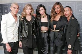 H&M: Balmain's Olivier Rousteing (right) with BFFs including Kendall Jenner (centre)