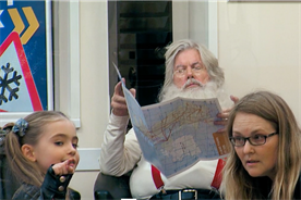 Santa was spotted waiting for his sleigh to be serviced