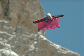 Dunkin' Donuts "#WTFast" campaign takes flight in a fuchsia wingsuit