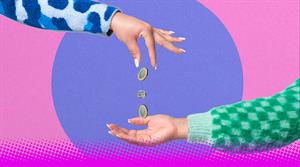 Illustration showing a woman's hand dropping coins into another's 