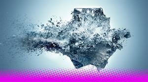Photograph of a shattering ice cube