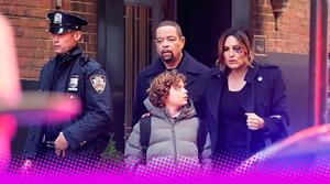 A photograph of Ice-T and Mariska Hargitay on the set of Law and Order SVU