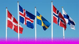 A photograph showing the flags of various Nordic countries