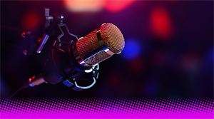 Podcast mic in studio - stock image