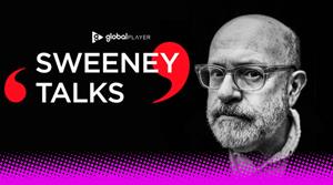 Promotional artwork for the Sweeney Talks podcast, featuring John Sweeney's face
