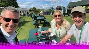 Photograph of The Tennis Podcast hosts at Wimbledon