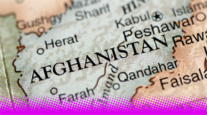 A map with a close-up focus on Afghanistan - stock photo