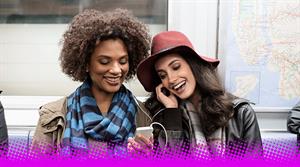 Stock photo - sharing wired headphones on the tube