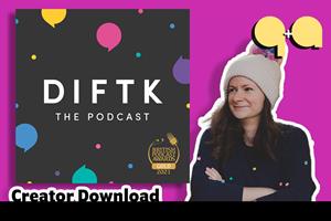 Graphic illustration showing the cover art for the DIFTK podcast and a photograph of co-host Frankie Tortota
