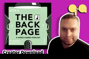 Graphic illustration showing the cover art for The Back Page podcast and a photograph of co-host Samuel Roberts