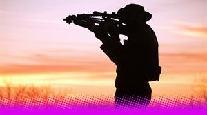 Man with cross-bow silhouette - stock photo