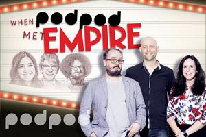 Graphic illustration showing the co-hosts of the Empire Film Podcast