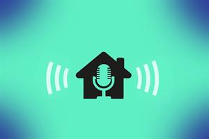 Graphic illustration showing a microphone inside a house