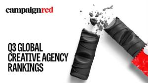 kinder bueno on right hand side of page with Q3 global creative agency rankings stamp on the left