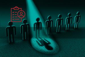 Spotlight on line of people with tick list vector 