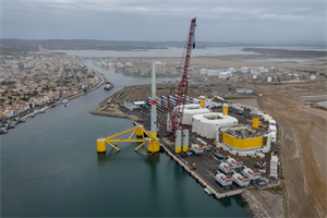 Concerns have been raised about Taiwan’s port readiness ahead of its first floating wind auction; floating wind platforms at a port in France (pic credit: Ed Jones/AFP via Getty Images)