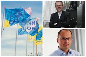 Clockwise from the left: Cannes Lions flags, Phil Thomas and Duncan Painter