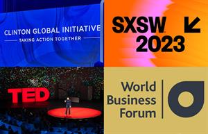 This virtual event features counsel from leading minds behind leading events such as (clockwise from top left) The Clinton Global Initiative, South by Southwest, the World Business Forum and TED.